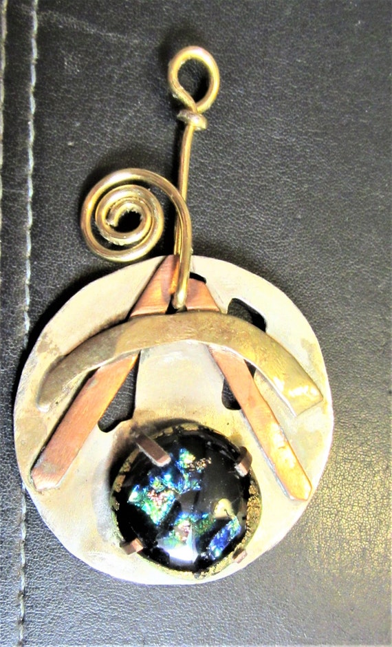 handmade pendant Copper / brass mixed metal charm 