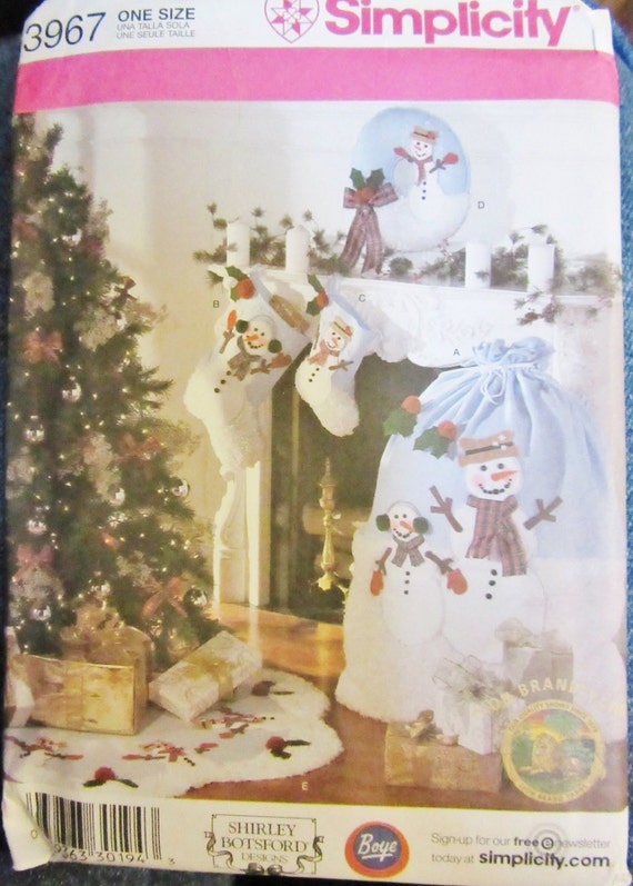 snowman stockings tote bag christmas tree skirt patterns etsy simplicity christmas patterns