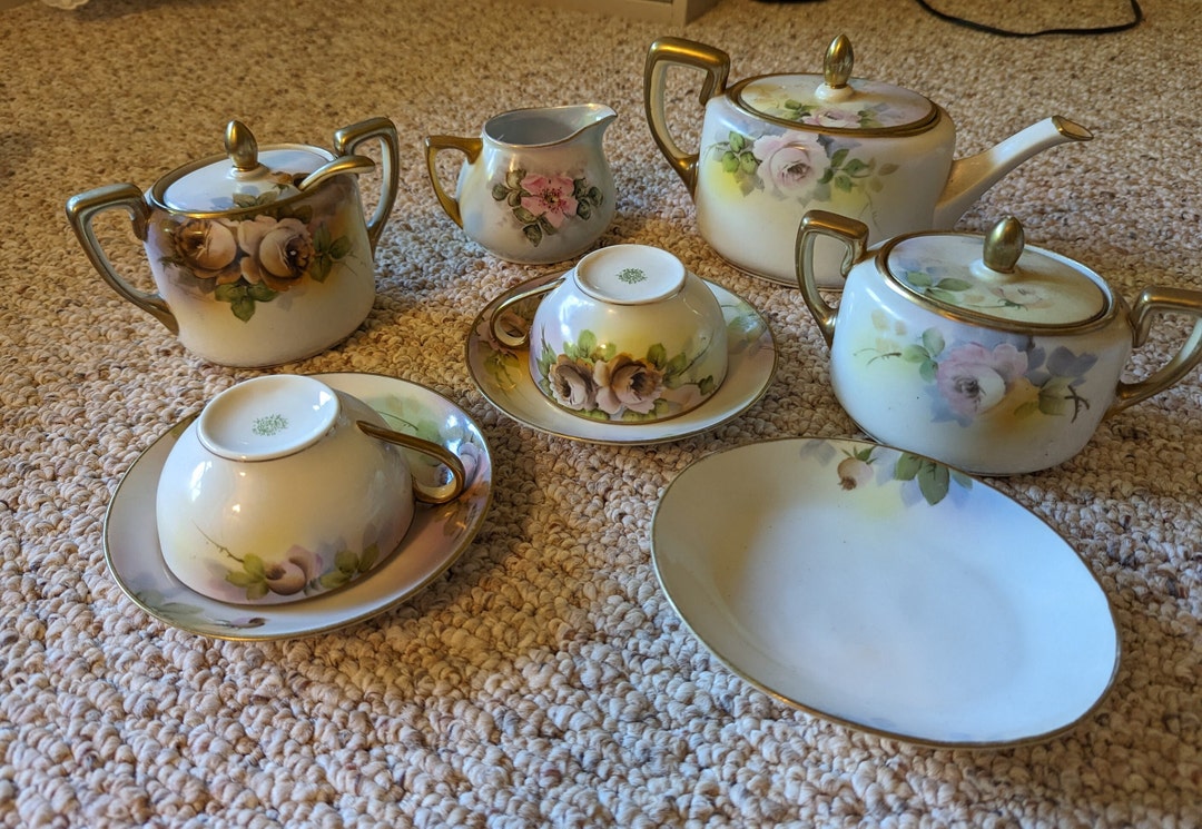 Nippon Hand Painted Tea Set Dishes Gold Trim Cream Sugar Bowls Etsy