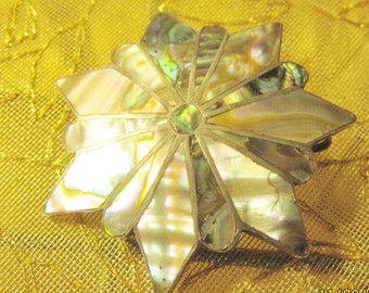 Silver star Pin mother pearl Floral jewelry shell Brooch