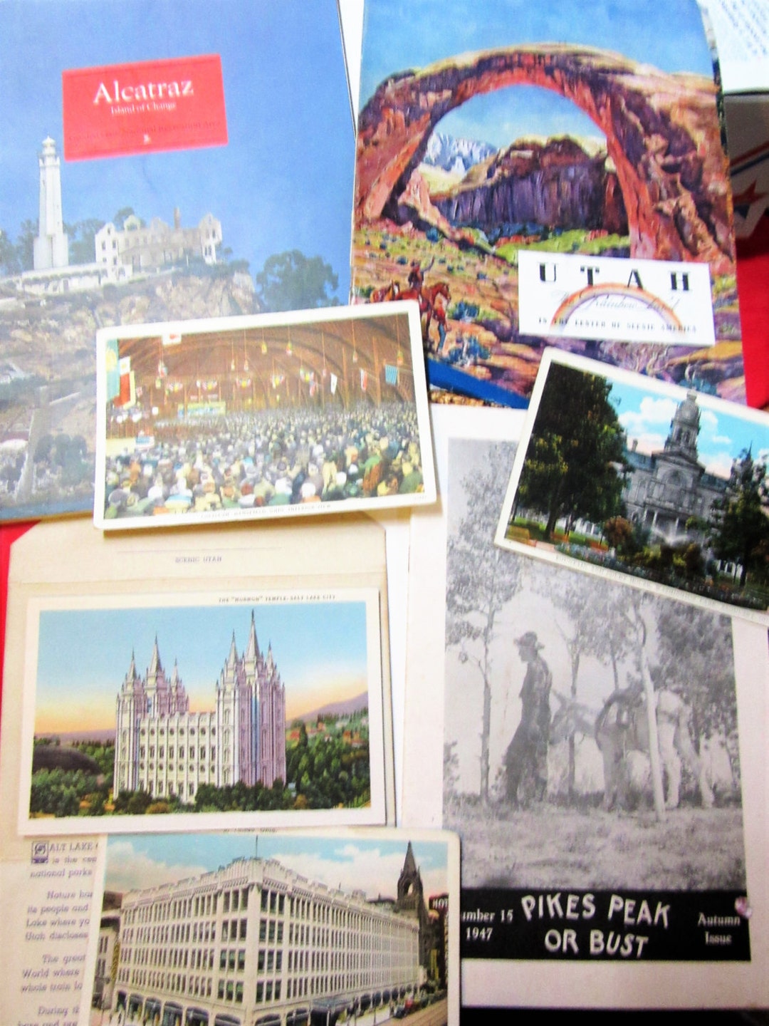 Vintage National Parks Travel Books USA Pikes Peak Alcatraz Utah