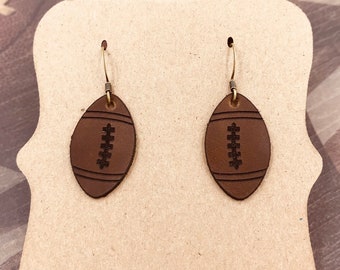 Football Leather Earrings- 2 sizes available and ready to ship! handmade -Genuine leather sport earrings- Leather Drops