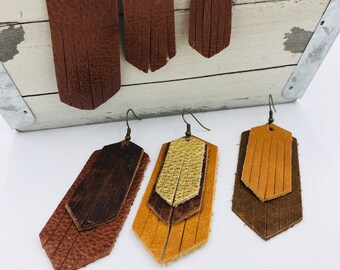 Fringe Leather Earrings-Leather Teardrop Earrings-Rustic Boho Chic-1.5-3"Pre-Cut Earrings- Diy Craft Supplies- Pre-Cut leather Shapes-