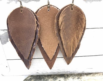 Leaf Fringe Leather Earrings-Leather Earrings-Rustic Boho Chic -2.5-3"Pre-Cut Earrings- Diy Craft Supplies- Pre-Cut leather Shapes-