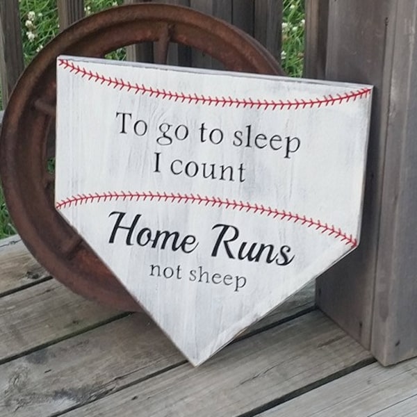 LARGE Baseball Nursery Decor - To Go To Sleep I Count Homeruns Not Sheep - Baby Baseball Sign - Baseball Decor Baby - Wood Sign - Home Plate