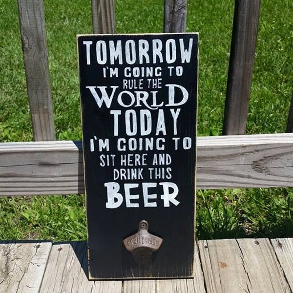 Wooden Beer Sign - Wood Mancave Decor - Shop Wall Hanging - Man Cave Sign - Drink this Beer - Groomsman Gift - Bottle Cap Opener - Alcohol