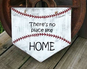 Baseball Sign - Theres No Place Like Home - Home Plate Baseball Wall Decor - Boy Baseball Sign - Family Baseball Door Hanger - Softball