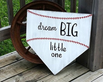 LARGE Baseball Nursery Decor - Dream Big Little One - Baby Baseball Sign - Baseball Decor Baby - Wood Sign - Home Plate - Baby Shower Gift