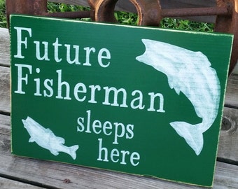 Future Fisherman Sleeps Here - Wood Sign - Nursery Room Fishing Decor - Bass Fish Sign - Wooden Fish Decor - Gift For Baby - Baby Fish Decor