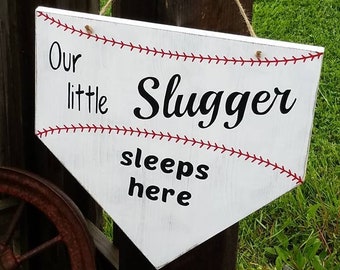 Large Baseball Nursery Decor - Our Little Slugger - Baseball Art - Baby Baseball Sign - Baseball Art for Baby - Wood Sign - Home Plate