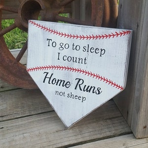 Baseball Nursery Decor - To Go To Sleep I Count Homeruns Not Sheep - Baby Baseball Sign - Baseball Decor Baby - Baseball Sign - Home Plate