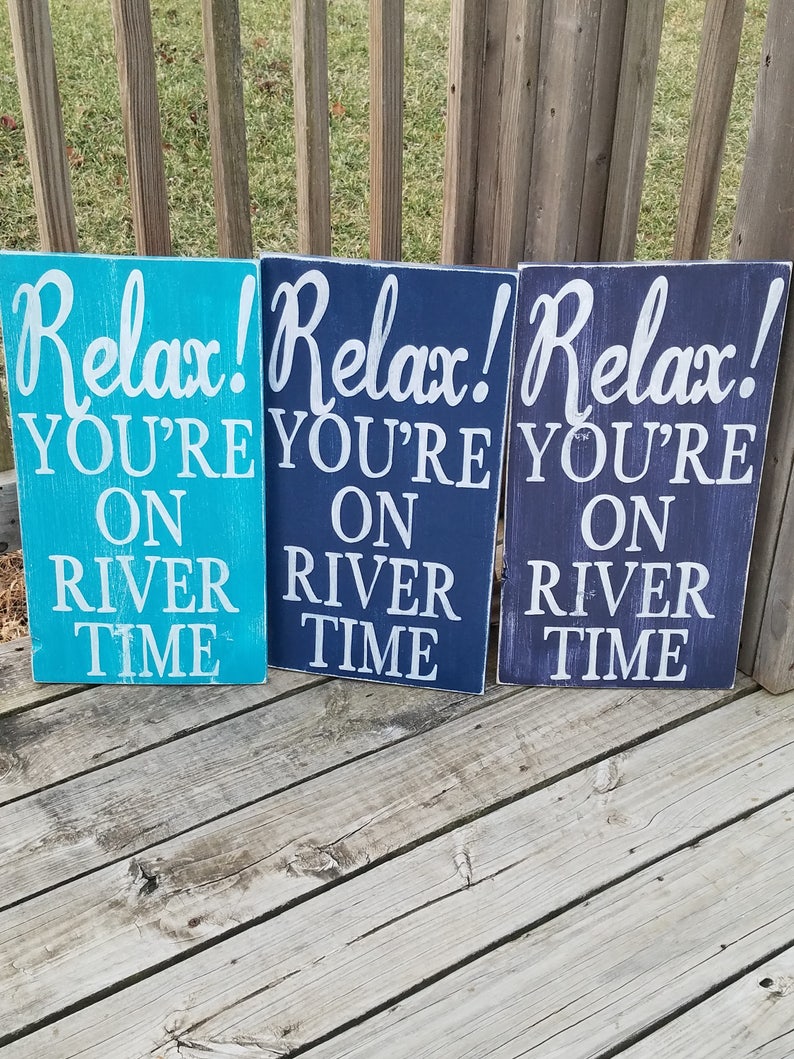 River Sign Relax River Time Sign for Home Wooden River Art Wood River Decor Vacation Home Lake Home Sign River Plaque image 2