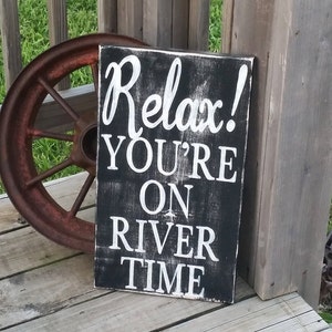 River Sign Relax River Time Sign for Home Wooden River Art Wood River Decor Vacation Home Lake Home Sign River Plaque image 4