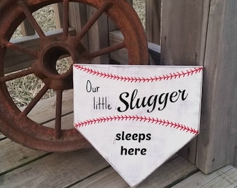 Baseball Nursery Decor - Our Little Slugger - Baseball Wall Art - Baby Baseball Sign - Baseball Decor for Baby - Baseball Sign - Home Plate