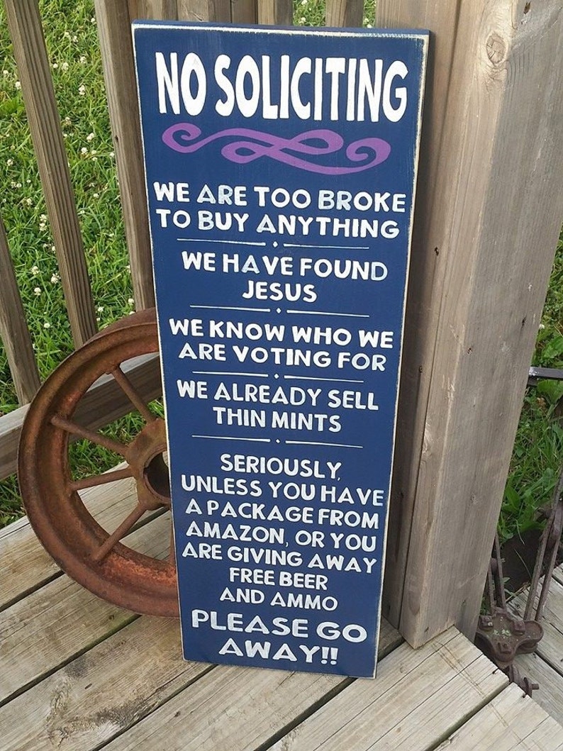 no soliciting sign wooden front door sign go away sign etsy