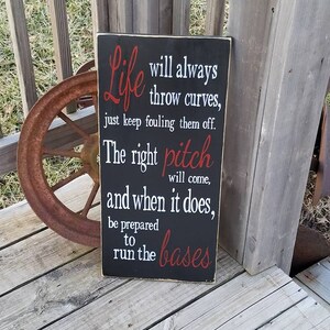 Baseball Softball Sign - When life throws you curves - Baseball plaque - Gift for Baseball Player - Baseball Family - Inspiration Quote