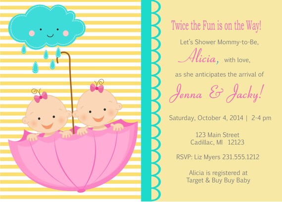 twin girl baby shower invitations