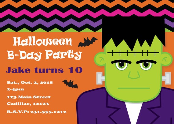 frankenstein halloween invitation monster party invite kids etsy