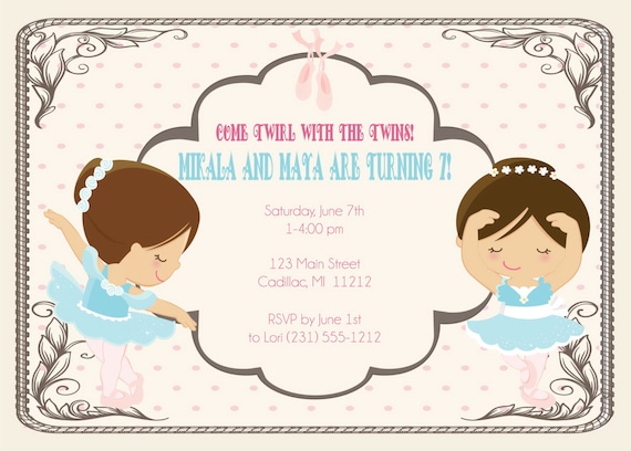 twins birthday invitation twin ballerina s birthday party