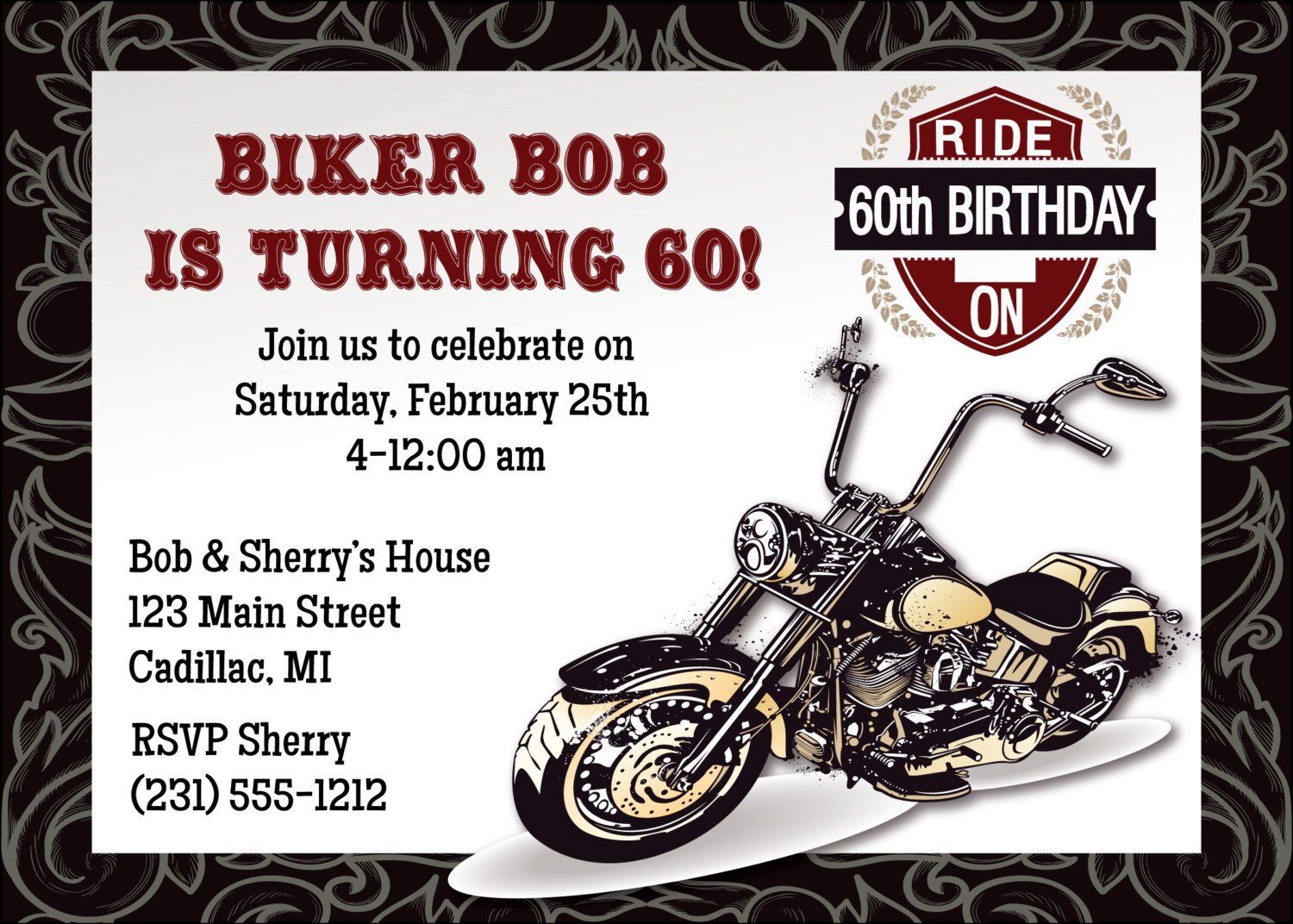 60. Einladung Motorrad Motorrad 60. Geburtstag Einladung Sie Etsy