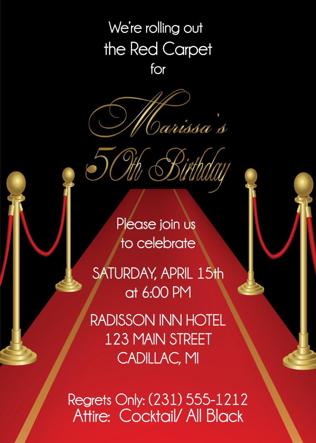 Adult Red Carpet Theme Invitation 40th Birthday Or Any Age Etsy