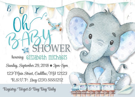 elephant baby shower invitations boy