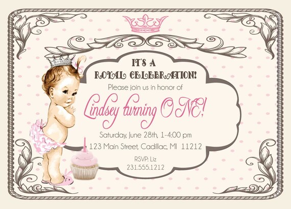 Princess 1st Birthday Invitations - Vintage Style Cupcake 1st Birthday Invitation Il_570xn