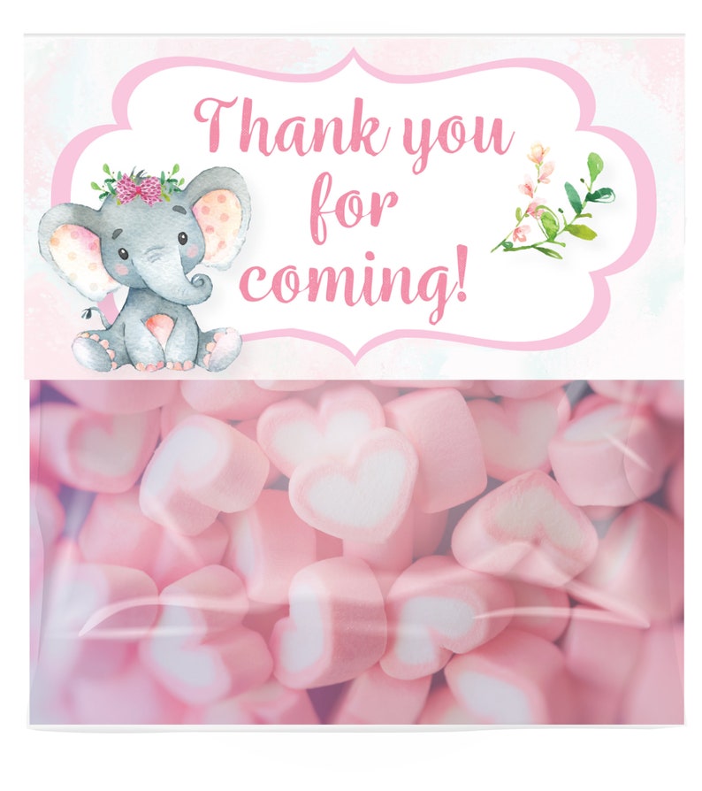 Jungle Baby Girl Elephant Candy Bag Toppers Personalized Baby Shower Party Favor Bags Printed 1112 Elephant Treat Bag Toppers