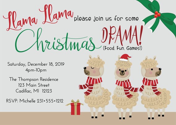 Llama Christmas Invitation • Holiday Christmas Party • Christmas Invite, Printable, Digital File, 1179 Il_570xn