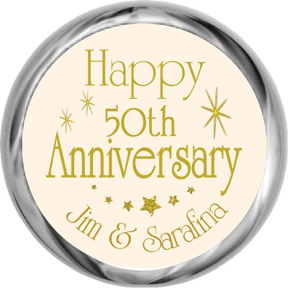 GOLDEN WEDDING ANNIVERSARY GLOSS CHAMPAGNE PERSONALISED STICKERS ANY TEXT