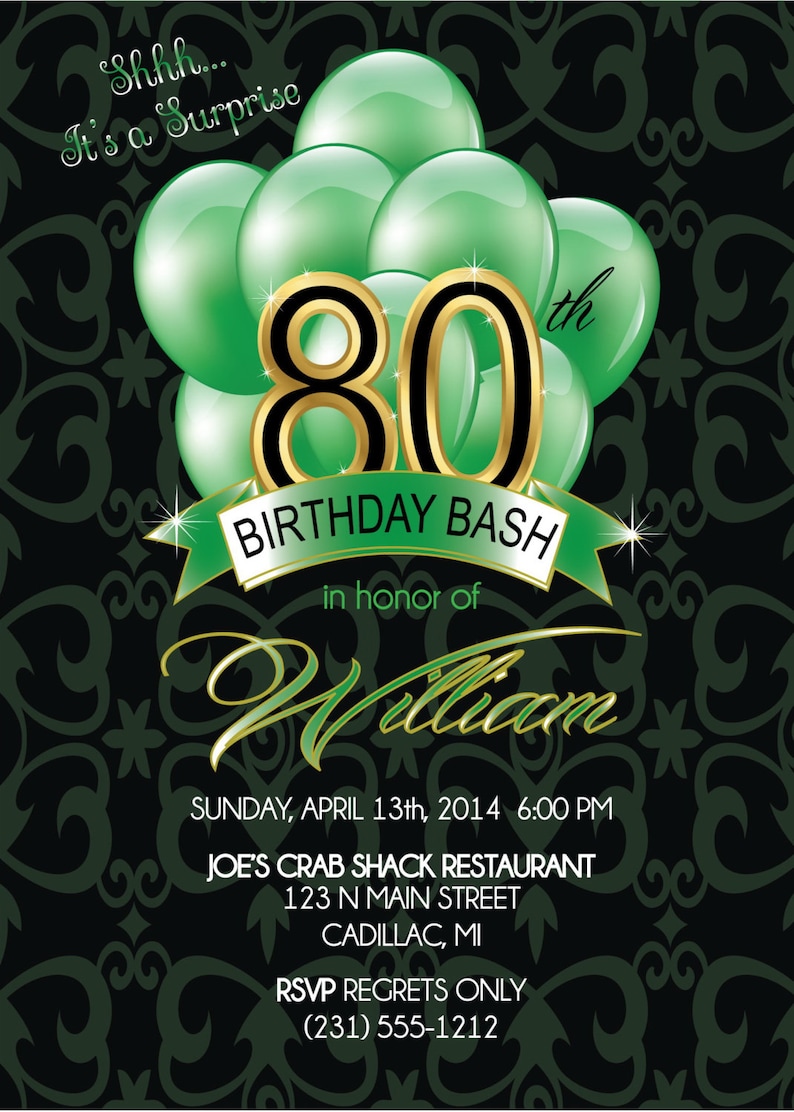 80th Birthday Invitation Men's Birthday Party Invitation Etsy