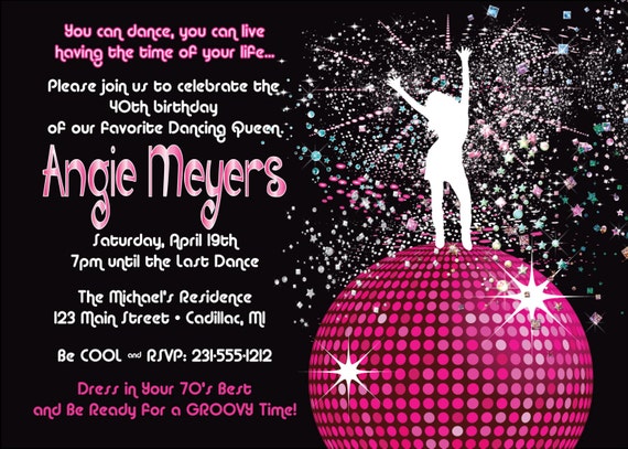 Women's Birthday Party Invitation Disco Dancing Queen 70 ...