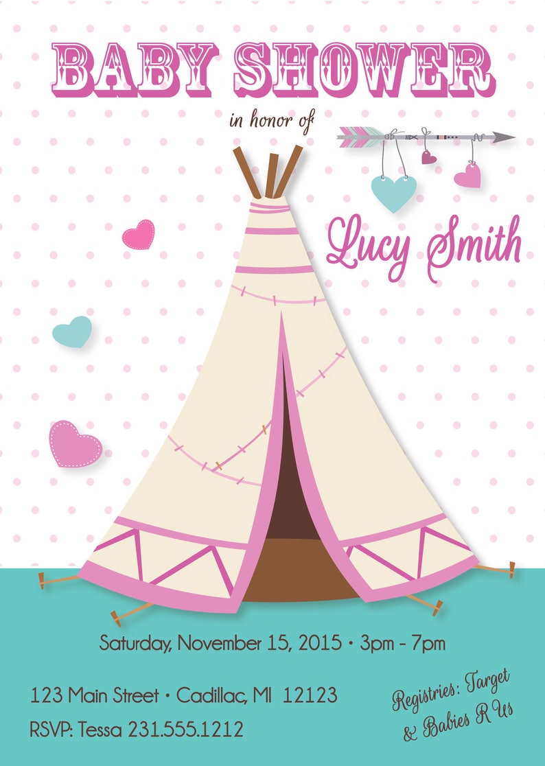 Girl Teepee Baby Shower Invitation Camping Baby Shower Etsy