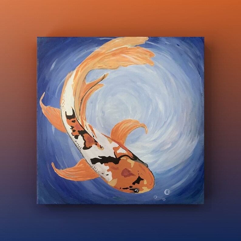 Japanese Koi Fish Art Framed Acrylic Painting Etsy
