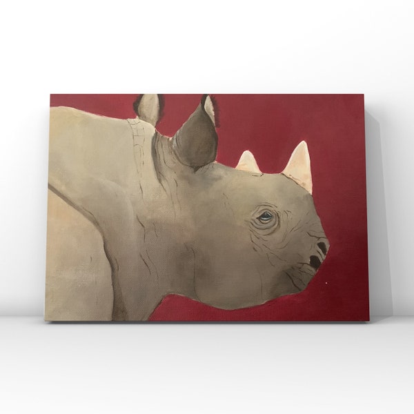 Eastern black rhinoceros acrylic painting on gallery wrapped canvas