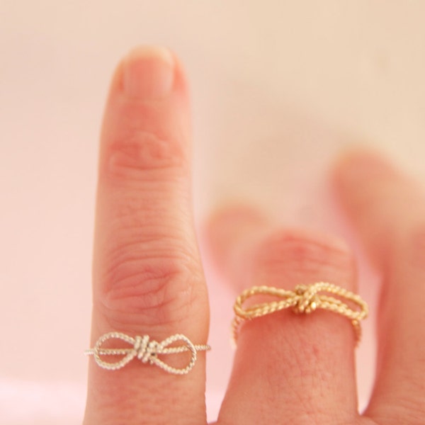 Dainty Bow Ring in Beaded Wire Handmade by BareandMe on Etsy, Dainty Tie The Knot Rings,Great for Bridal Party Gifts,Dainty Thank You Gifts