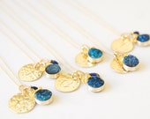 Navy Blue Lapis and Druzy Personalized Necklace, Personalized Navy Blue Bridesmaid Gifts and Favors, Midnight Blue Druzy Bridal Collection