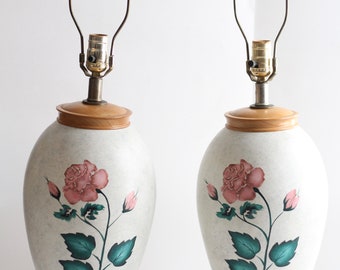 Vintage Table Lamps / Roses Pottery Lamps / Home Decoration/ Set of 2