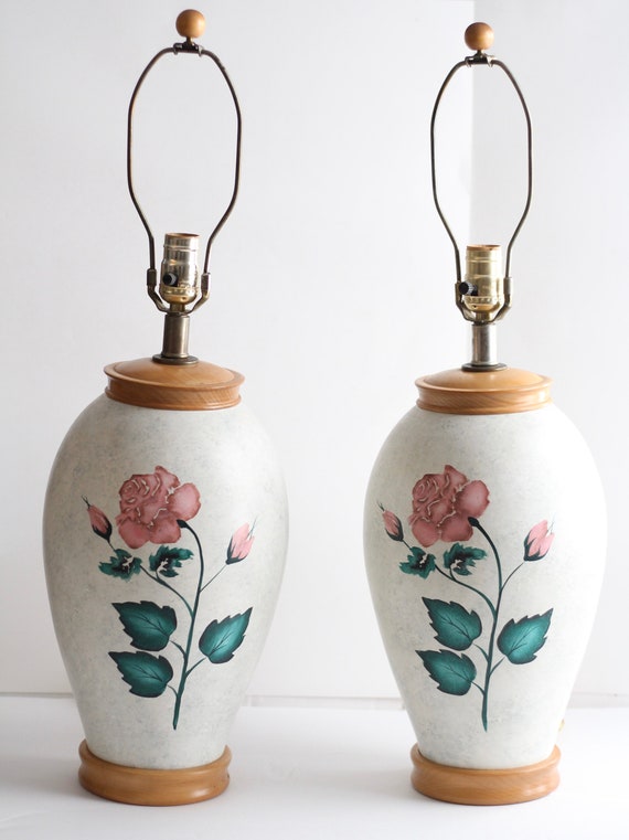 Vintage Table Lamps / Roses Pottery Lamps / Home Decoration/ Set of 2