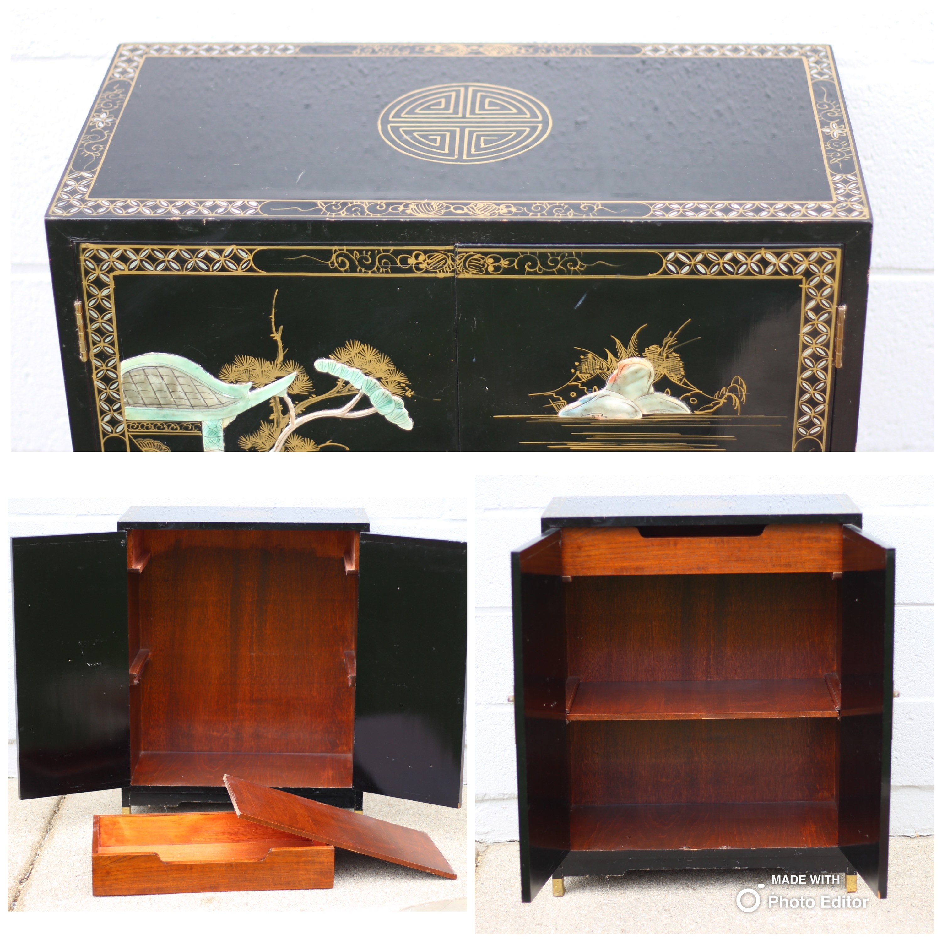 CFK88b 展示品 キムデザインスタジオ ニューオールドライト Mサイズ 黒 Vintage Chinese Oriental Black Lacquer 2 Door Cabinet
