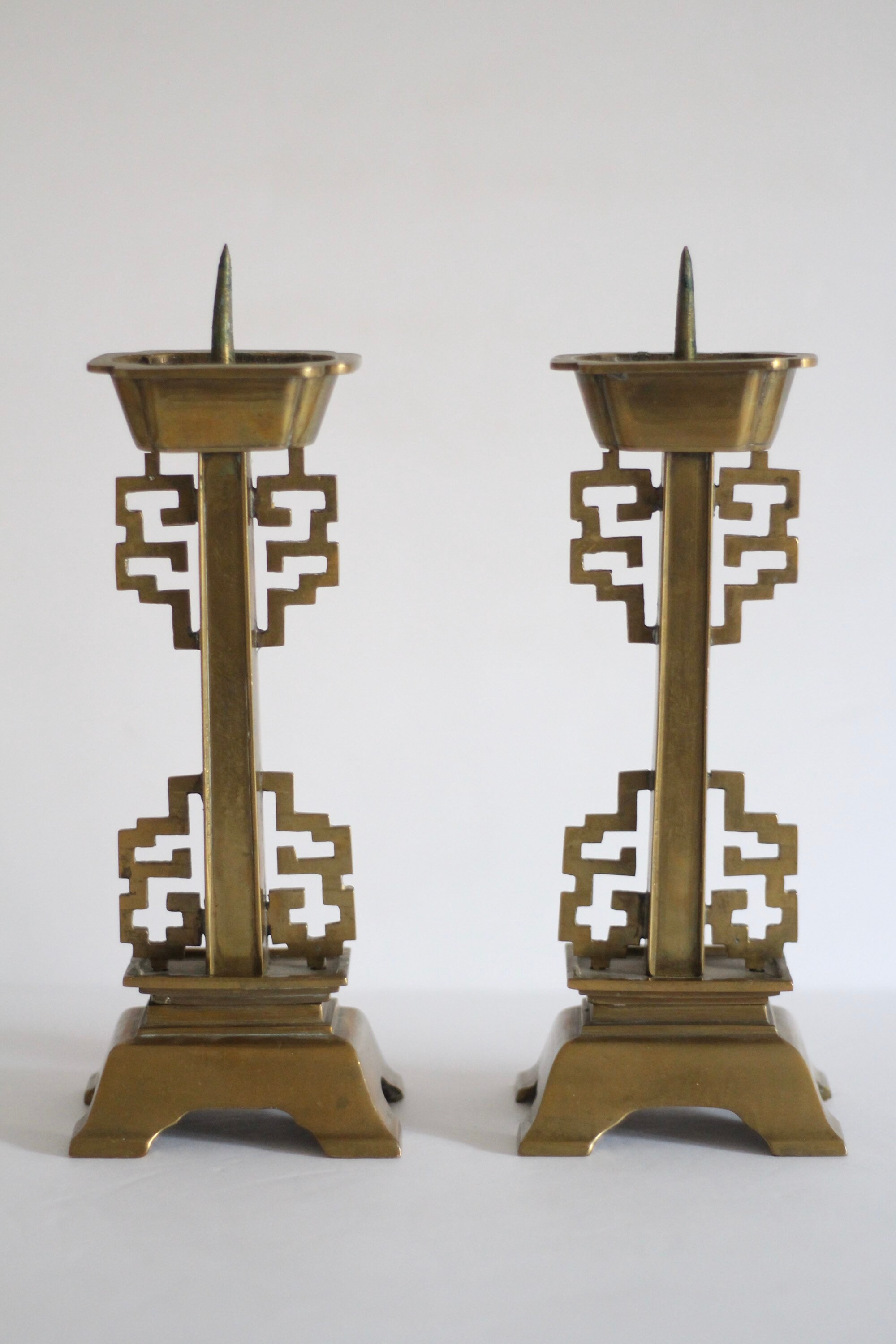 A Pair Of Vintage Chinese Candle Holders / Brass Pillar Etsy