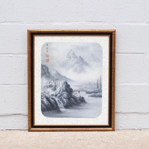 Vintage 1983 Oil Painted Chinese Landscape/Mountain/Waterfall Frame | Asian Wall Art Decoration | Vintage Home Decoration