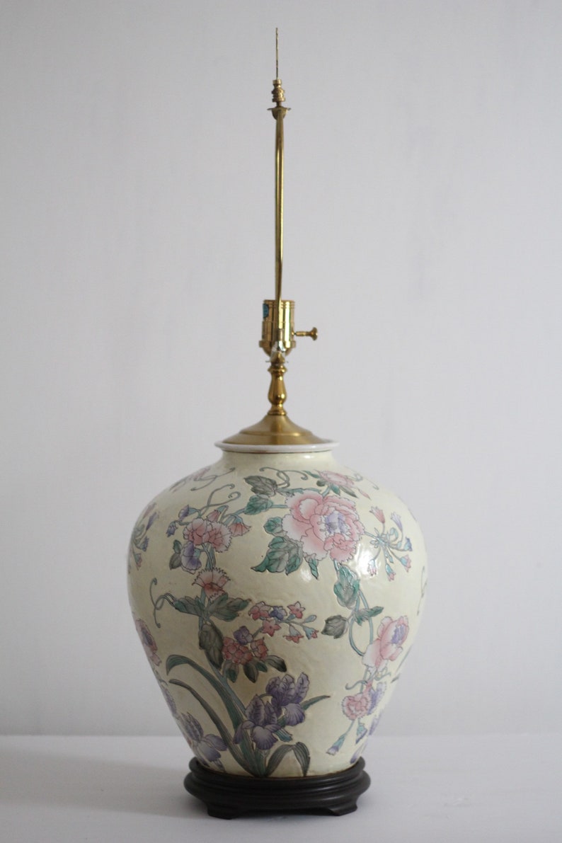 Vintage Large Floral Ginger Jar Table Lamp / Asian Porcelain Flower Table Lamp / Lighting / Vintage Home Decoration image 6