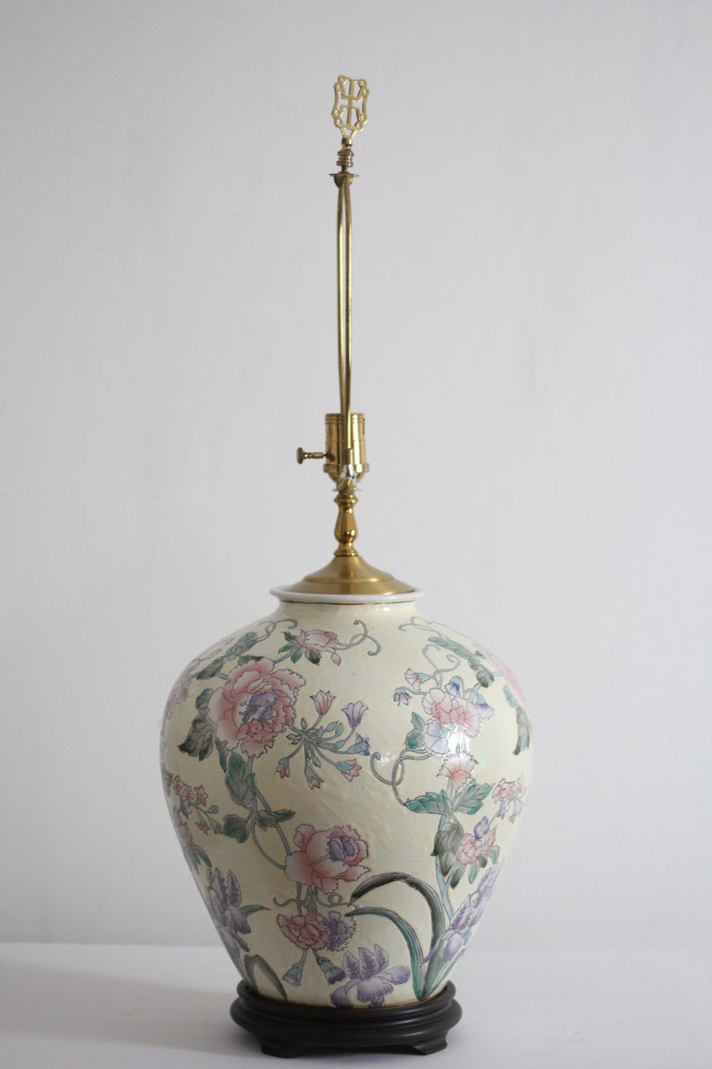 Vintage Large Floral Ginger Jar Table Lamp / Asian Porcelain Flower Table Lamp / Lighting / Vintage Home Decoration image 5