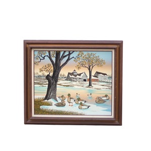 Moldura de tela pintada a óleo original de 1986 / Decoração de arte de parede / Decoração de casa vintage
