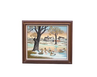 1986 Original Oil Painted Canvas Frame / Wall Art Decoration / Vintage Home decoration
