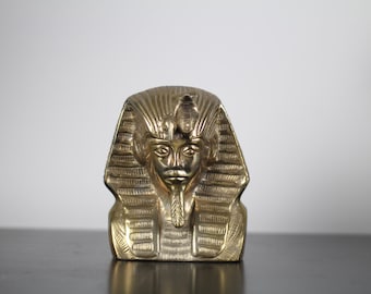 Vintage Brass Pharaoh Bust / Egyptian Figurine / King Tut Statue Vintage Home Decoration