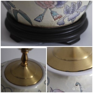 Vintage Large Floral Ginger Jar Table Lamp / Asian Porcelain Flower Table Lamp / Lighting / Vintage Home Decoration image 9