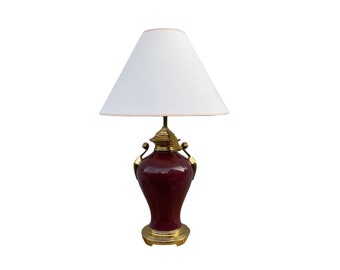 Vintage Brass Burgundy Table Lamp / Lighting / Vintage Home Decoration