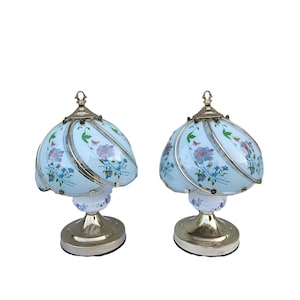 A Pair Of Vintage Brass and Stained Glass Lamps / Lighting / Vintage Home Decoration